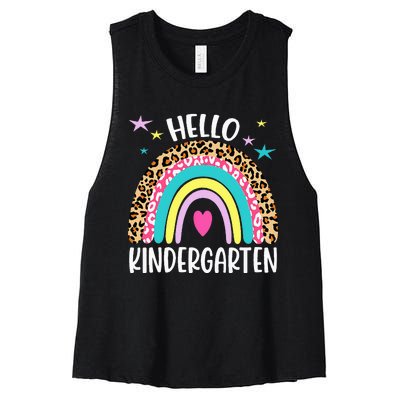 Hello Kindergarten Rainbow Back To School Teacher Student Women's Racerback Cropped Tank