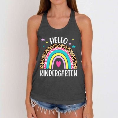 Hello Kindergarten Rainbow Back To School Teacher Student Women's Knotted Racerback Tank