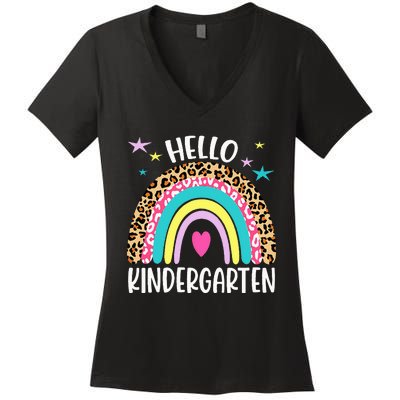 Hello Kindergarten Rainbow Back To School Teacher Student Women's V-Neck T-Shirt