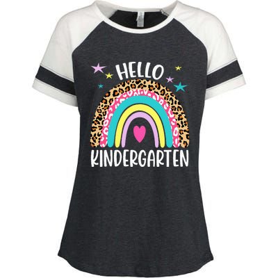 Hello Kindergarten Rainbow Back To School Teacher Student Enza Ladies Jersey Colorblock Tee