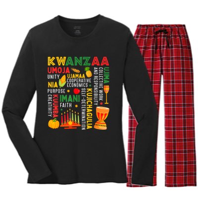 Happy Kwanzaa Seven Principles Of Kwanzaa Women's Long Sleeve Flannel Pajama Set 