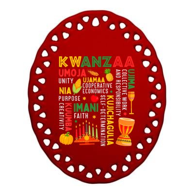 Happy Kwanzaa Seven Principles Of Kwanzaa Ceramic Oval Ornament