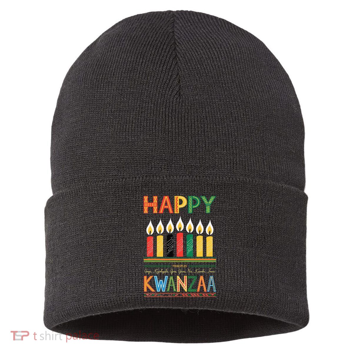 Happy Kwanzaa Seven Principles Of Kwanzaa Sustainable Knit Beanie