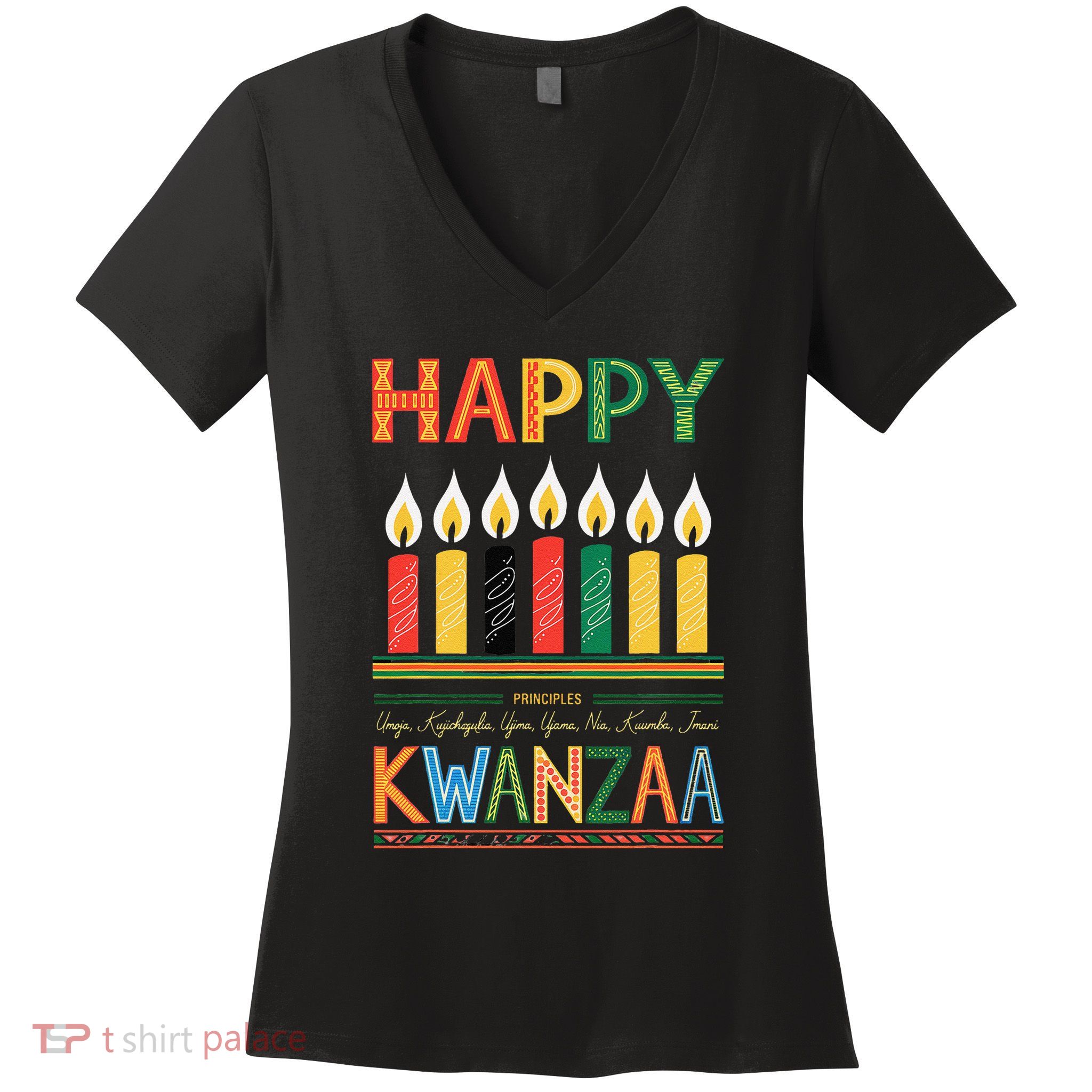 Happy Kwanzaa Seven Principles Of Kwanzaa Women's V-Neck T-Shirt