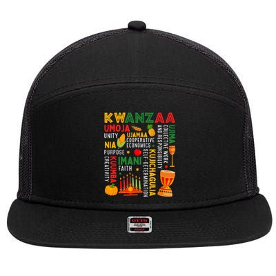 Happy Kwanzaa Seven Principles Of Kwanzaa 7 Panel Mesh Trucker Snapback Hat