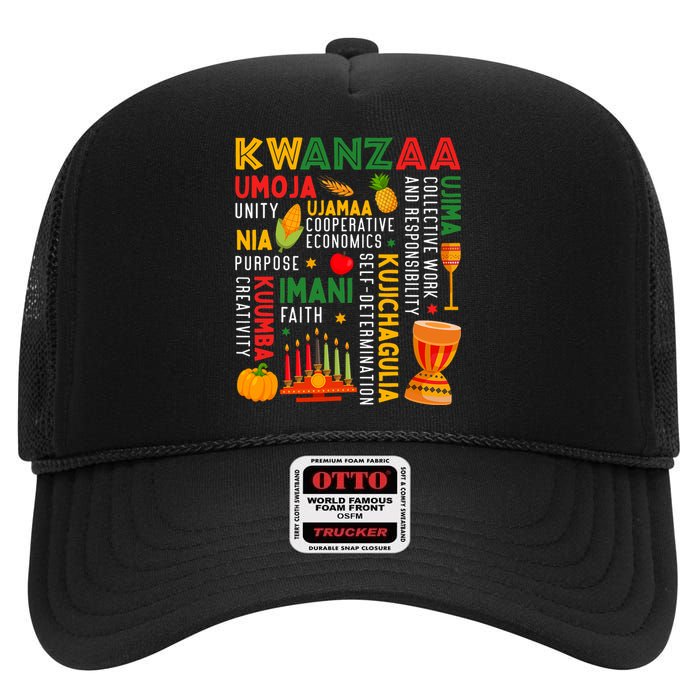 Happy Kwanzaa Seven Principles Of Kwanzaa High Crown Mesh Back Trucker Hat