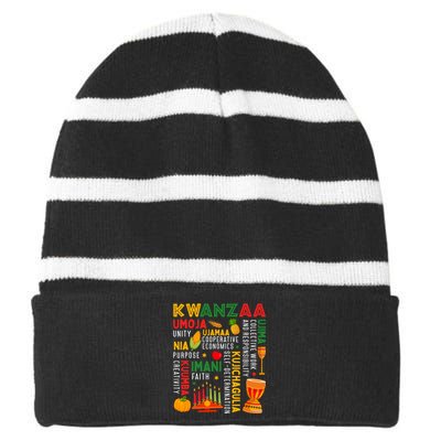 Happy Kwanzaa Seven Principles Of Kwanzaa Striped Beanie with Solid Band