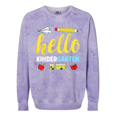 Hello Kindergarten Teacher First Day Back To School Colorblast Crewneck Sweatshirt