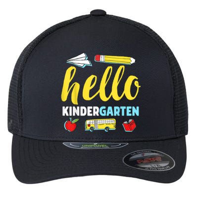 Hello Kindergarten Teacher First Day Back To School Flexfit Unipanel Trucker Cap