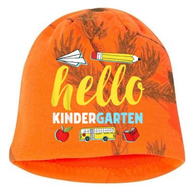 Hello Kindergarten Teacher First Day Back To School Kati - Camo Knit Beanie