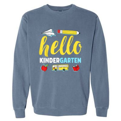 Hello Kindergarten Teacher First Day Back To School Garment-Dyed Sweatshirt