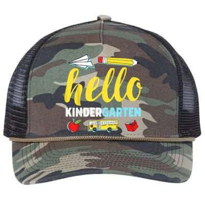 Hello Kindergarten Teacher First Day Back To School Retro Rope Trucker Hat Cap