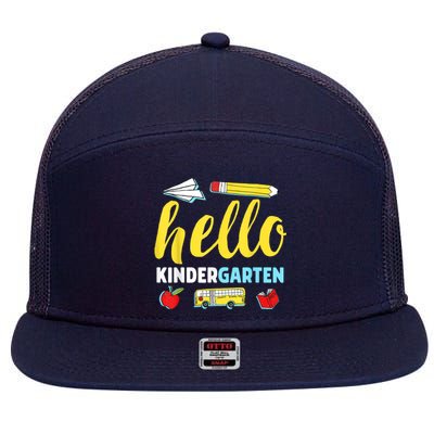 Hello Kindergarten Teacher First Day Back To School 7 Panel Mesh Trucker Snapback Hat