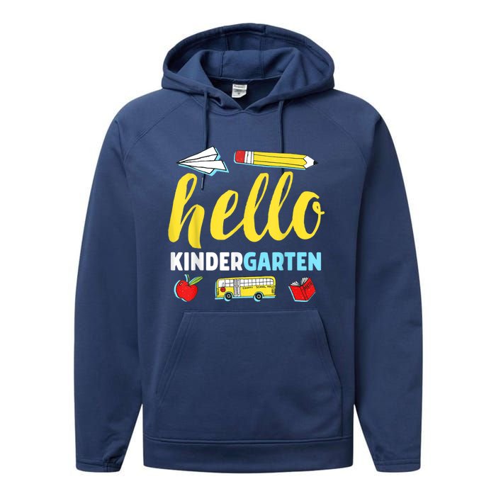 Hello Kindergarten Teacher First Day Back To School Performance Fleece Hoodie