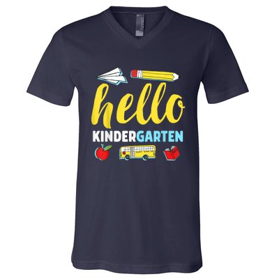 Hello Kindergarten Teacher First Day Back To School V-Neck T-Shirt