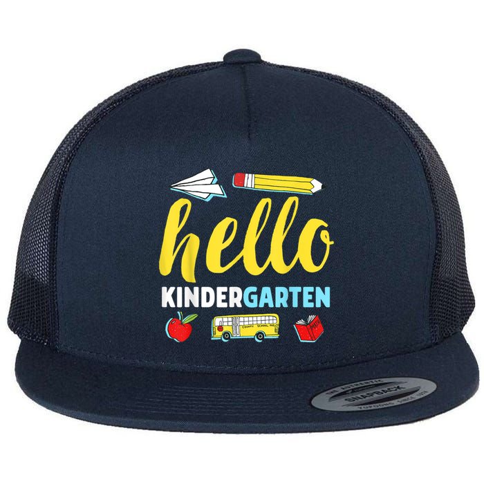 Hello Kindergarten Teacher First Day Back To School Flat Bill Trucker Hat