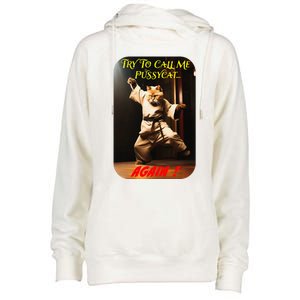 Humorous Karate Theme Ironic Cat Kung Fu Animal Funny Pet Womens Funnel Neck Pullover Hood