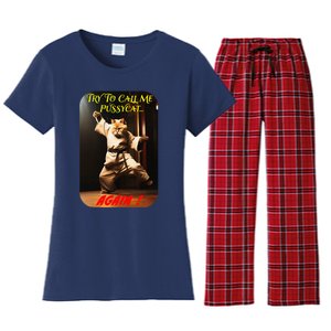 Humorous Karate Theme Ironic Cat Kung Fu Animal Funny Pet Women's Flannel Pajama Set