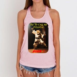 Humorous Karate Theme Ironic Cat Kung Fu Animal Funny Pet Women's Knotted Racerback Tank