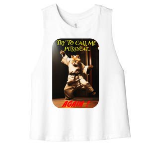 Humorous Karate Theme Ironic Cat Kung Fu Animal Funny Pet Women's Racerback Cropped Tank