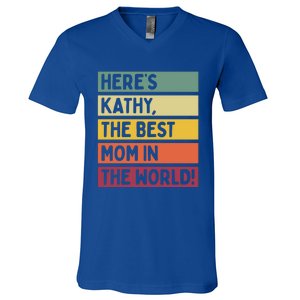 Here's Kathy The Best Mom In The World Mother's Day Retro Gift V-Neck T-Shirt