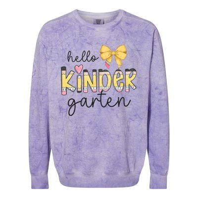 Hello Kindergarten Teacher Squad Coquette Bow Pencil School Colorblast Crewneck Sweatshirt