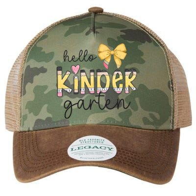 Hello Kindergarten Teacher Squad Coquette Bow Pencil School Legacy Tie Dye Trucker Hat