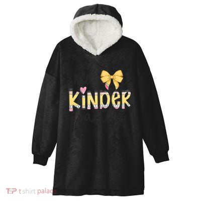 Hello Kindergarten Teacher Squad Coquette Bow Pencil School Hooded Wearable Blanket