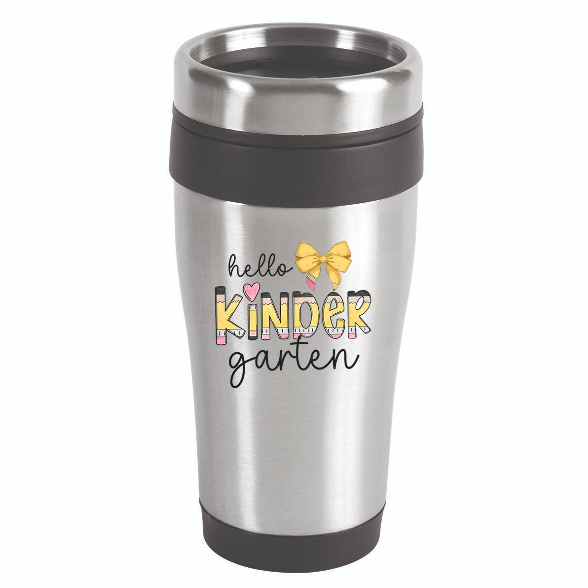 Hello Kindergarten Teacher Squad Coquette Bow Pencil School 16oz Travel Tumbler