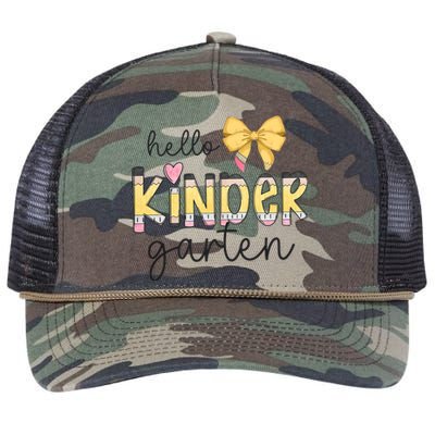 Hello Kindergarten Teacher Squad Coquette Bow Pencil School Retro Rope Trucker Hat Cap