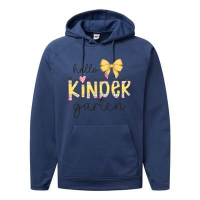 Hello Kindergarten Teacher Squad Coquette Bow Pencil School Performance Fleece Hoodie