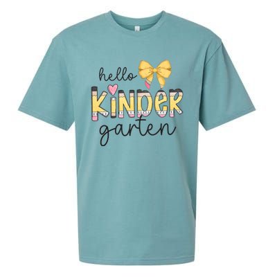 Hello Kindergarten Teacher Squad Coquette Bow Pencil School Sueded Cloud Jersey T-Shirt