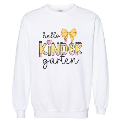 Hello Kindergarten Teacher Squad Coquette Bow Pencil School Garment-Dyed Sweatshirt