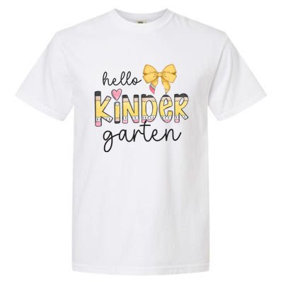 Hello Kindergarten Teacher Squad Coquette Bow Pencil School Garment-Dyed Heavyweight T-Shirt