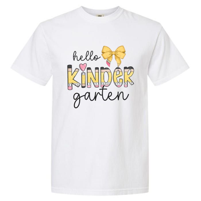 Hello Kindergarten Teacher Squad Coquette Bow Pencil School Garment-Dyed Heavyweight T-Shirt