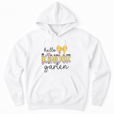 Hello Kindergarten Teacher Squad Coquette Bow Pencil School Hoodie
