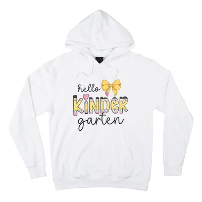 Hello Kindergarten Teacher Squad Coquette Bow Pencil School Hoodie