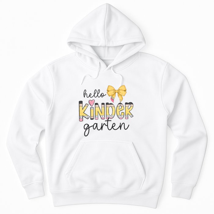 Hello Kindergarten Teacher Squad Coquette Bow Pencil School Hoodie