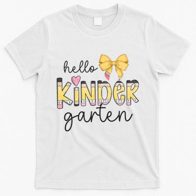 Hello Kindergarten Teacher Squad Coquette Bow Pencil School T-Shirt