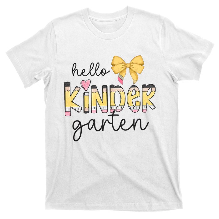 Hello Kindergarten Teacher Squad Coquette Bow Pencil School T-Shirt