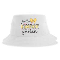 Hello Kindergarten Teacher Squad Coquette Bow Pencil School Sustainable Bucket Hat