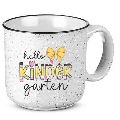 Hello Kindergarten Teacher Squad Coquette Bow Pencil School 15oz Campfire Ceramic Mug
