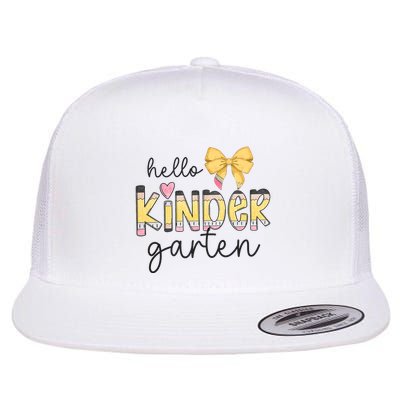 Hello Kindergarten Teacher Squad Coquette Bow Pencil School Flatbill Hat