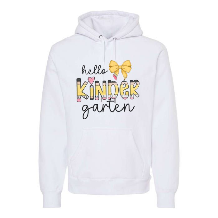 Hello Kindergarten Teacher Squad Coquette Bow Pencil School Premium Hoodie