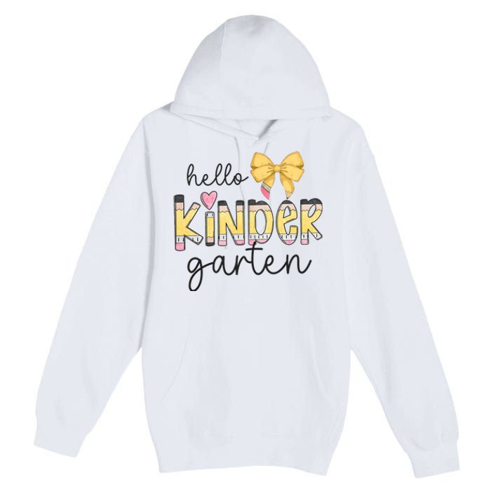 Hello Kindergarten Teacher Squad Coquette Bow Pencil School Premium Pullover Hoodie