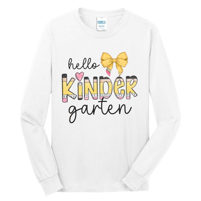 Hello Kindergarten Teacher Squad Coquette Bow Pencil School Tall Long Sleeve T-Shirt