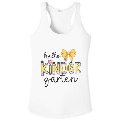 Hello Kindergarten Teacher Squad Coquette Bow Pencil School Ladies PosiCharge Competitor Racerback Tank
