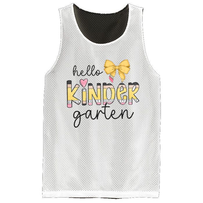 Hello Kindergarten Teacher Squad Coquette Bow Pencil School Mesh Reversible Basketball Jersey Tank