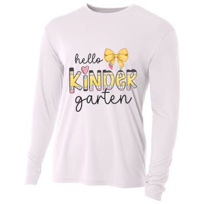 Hello Kindergarten Teacher Squad Coquette Bow Pencil School Cooling Performance Long Sleeve Crew