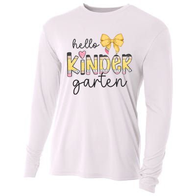 Hello Kindergarten Teacher Squad Coquette Bow Pencil School Cooling Performance Long Sleeve Crew